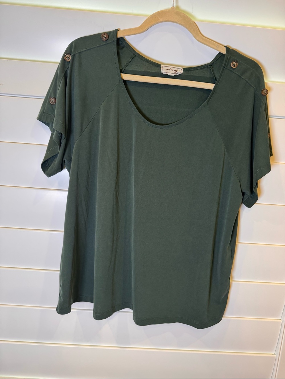 Women's Olive Short Sleeve Button-Shoulder Tee